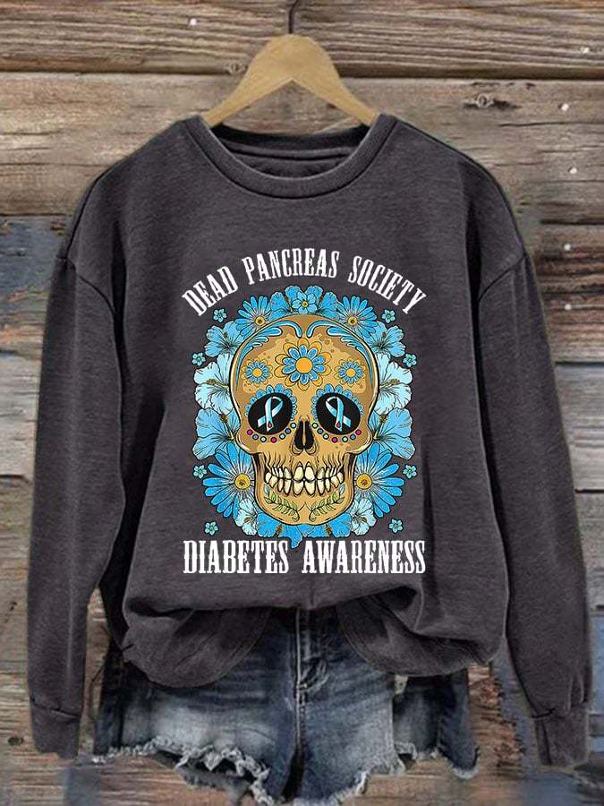 Women's Casual Diabetes Awareness Printed Long Sleeve Sweatshirt