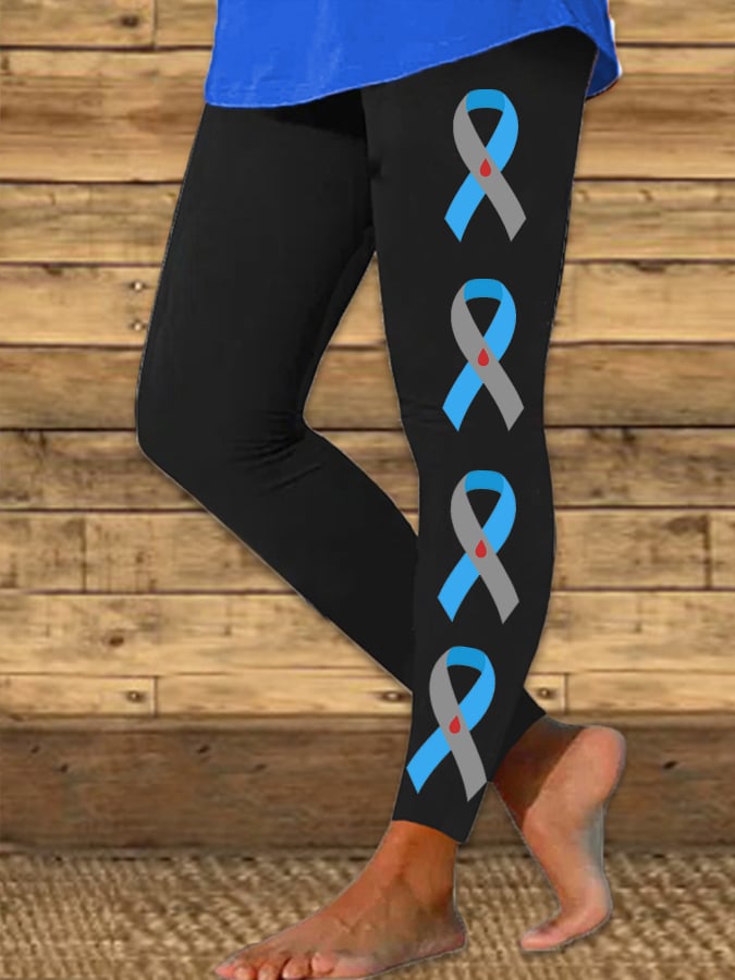 Women's Diabetes Awareness Ribbon Print Leggings