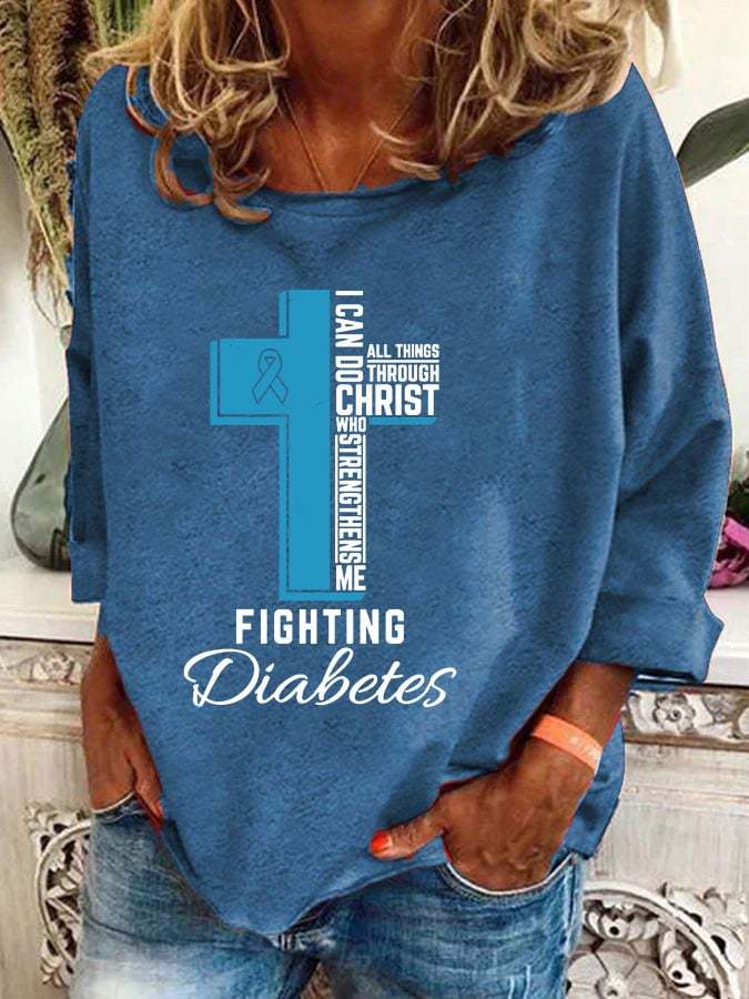 Women's Cross Fighting Diabetes Print T-Shirt
