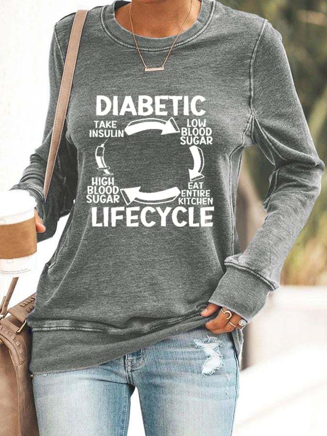 Women's Diabetic Life Cycle Diabetes Support Awareness Print Casual Sweatshirt