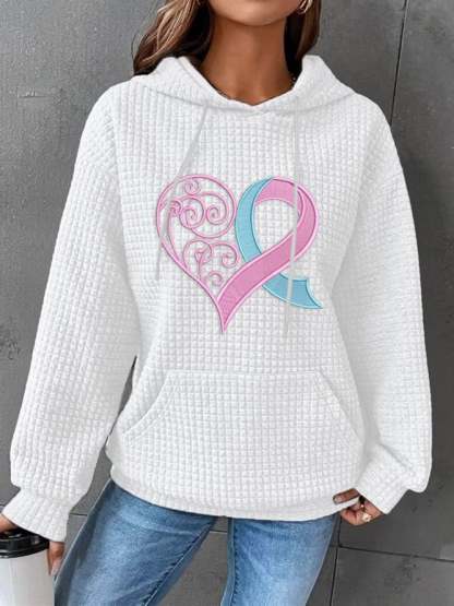 Women's Pink Heart Print Hoodie