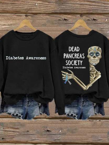Retro Diabetes Awareness Dead Pancreas Society Print Sweatshirt