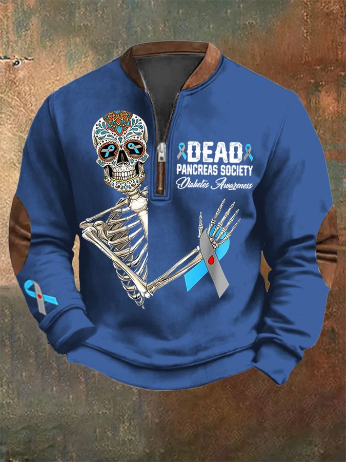 Men'S Retro Dead Pancreas Society Diabetes Awareness Day Sugar Skeleton Printed Sweatshirt