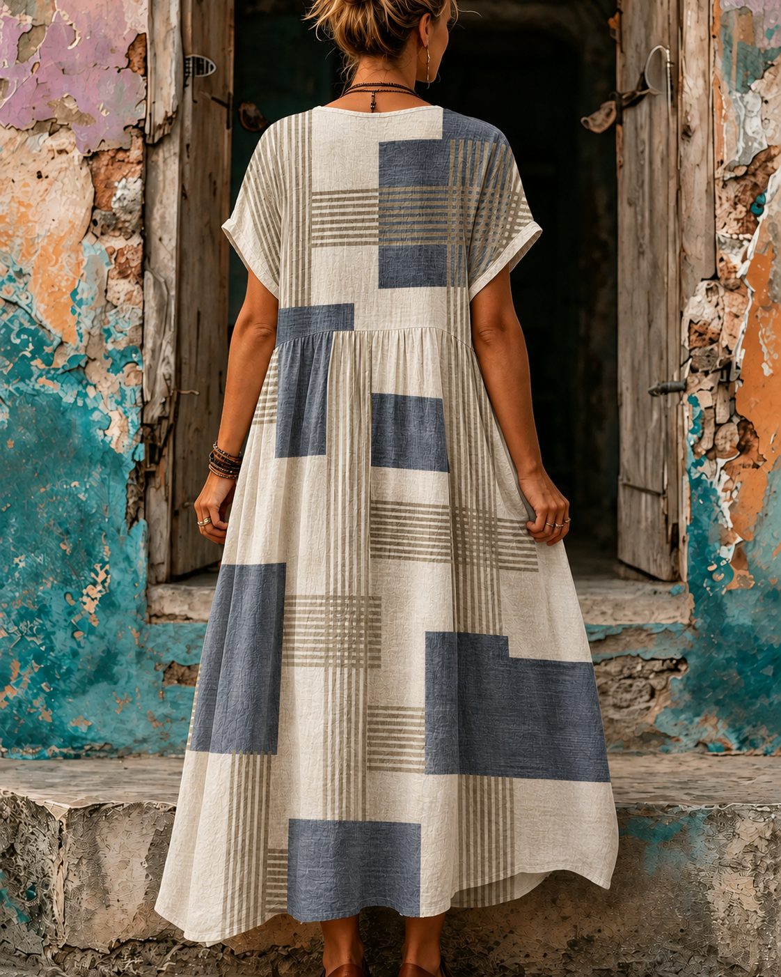 Casual Vacation Retro Geometric Print Maxi Dress