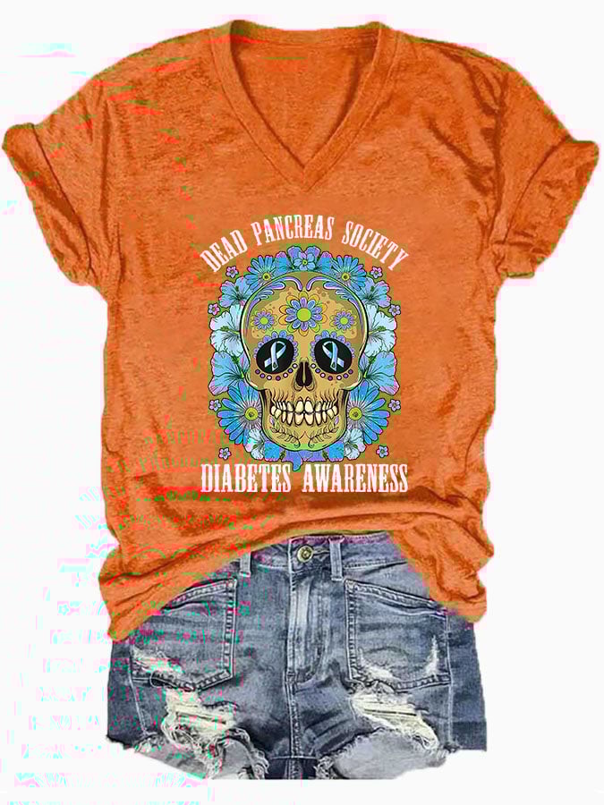 Women's Casual Diabetes Awareness Printed Short Sleeve T-Shirt