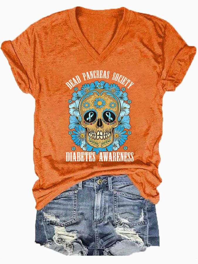 Women's Casual Diabetes Awareness Printed Short Sleeve T-Shirt