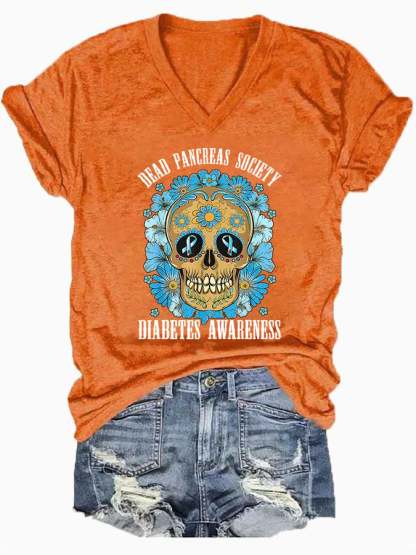 Women's Casual Diabetes Awareness Printed Short Sleeve T-Shirt