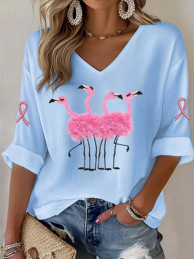 Women's Breast Cancer Print Waffle T-shirt