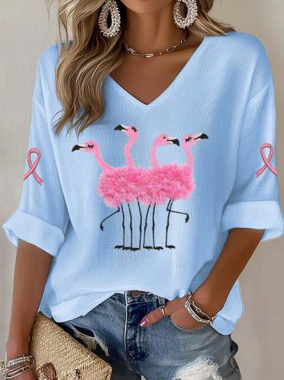 Women's Breast Cancer Print Waffle T-shirt