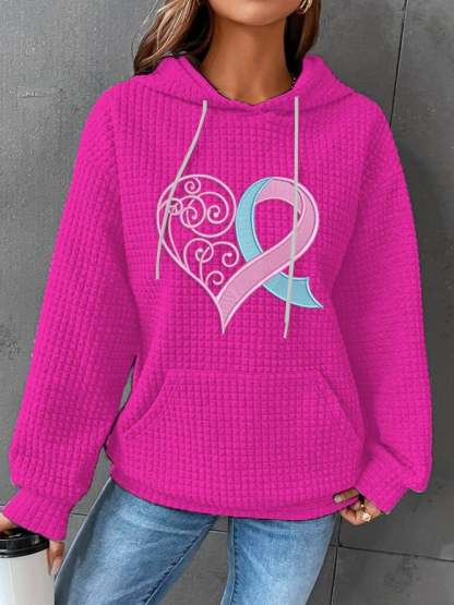 Women's Pink Heart Print Hoodie
