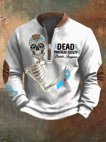 Men'S Retro Dead Pancreas Society Diabetes Awareness Day Sugar Skeleton Printed Sweatshirt