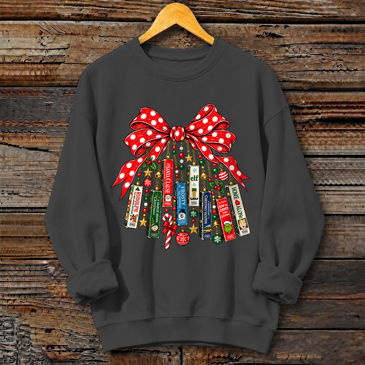 Christmas Bow Print Crewneck Sweatshirt