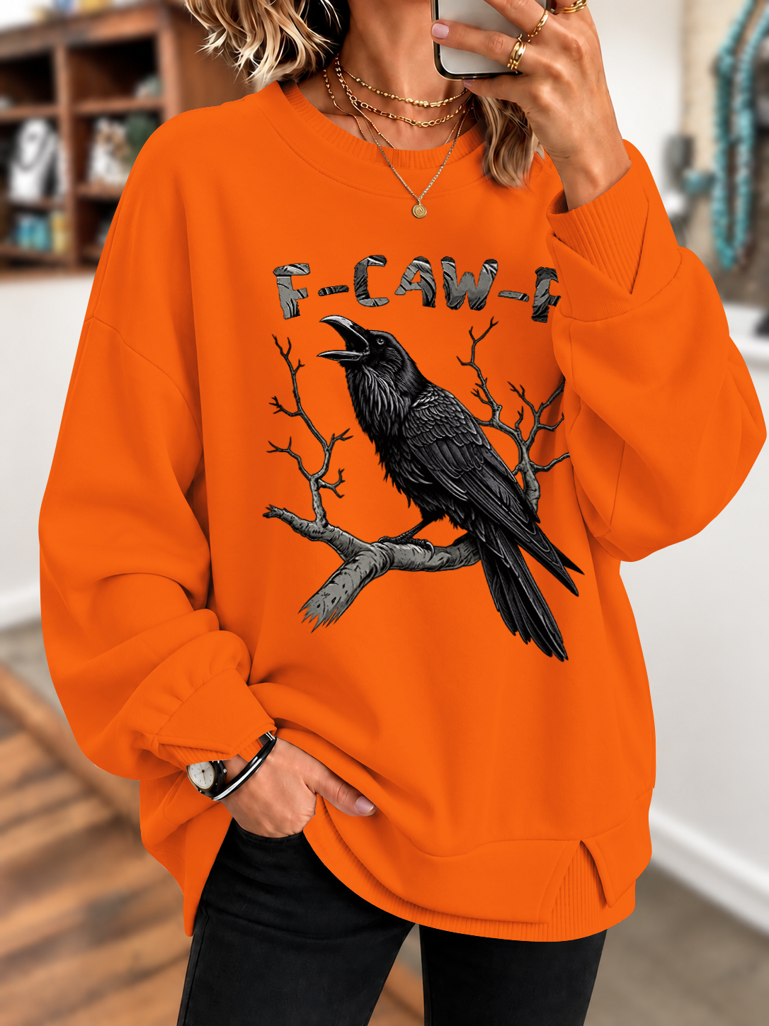 F-Caw-F Crow Pinted Sweatshirt