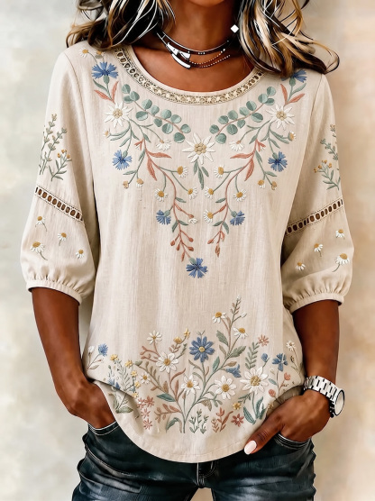 Women's Retro Foral Print Blouse