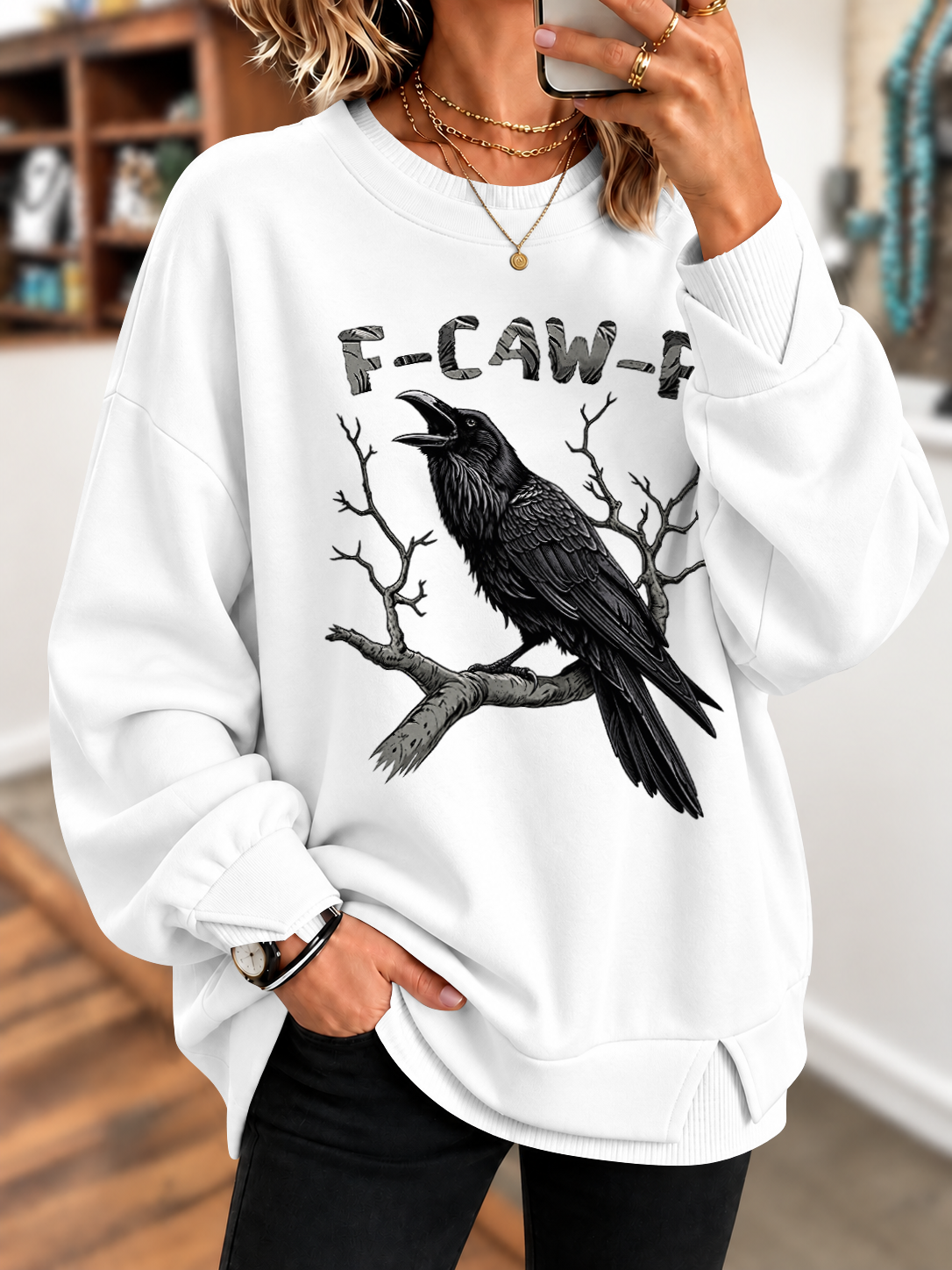 F-Caw-F Crow Pinted Sweatshirt