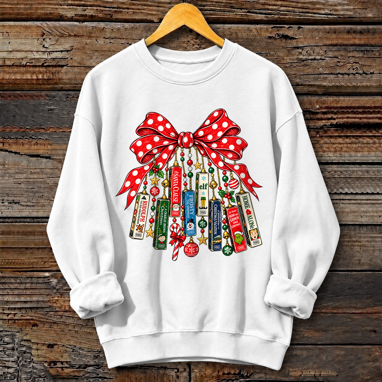 Christmas Bow Print Crewneck Sweatshirt