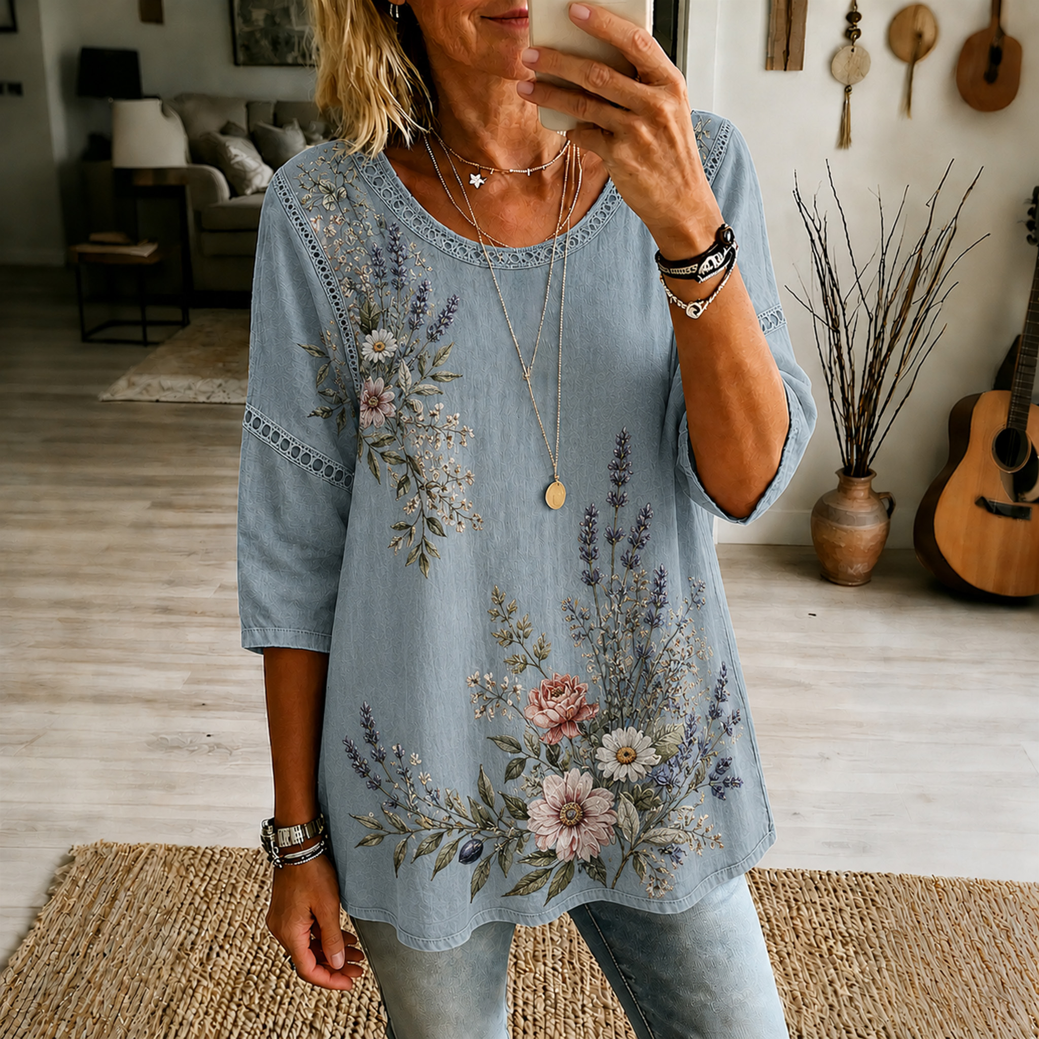 Retro Boho Forlal Print Blouse