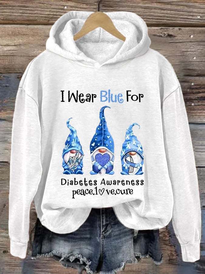 Women's I Wear Blue For Diabetes Awareness Gnomes Hoodie