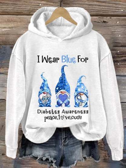 Women's I Wear Blue For Diabetes Awareness Gnomes Hoodie
