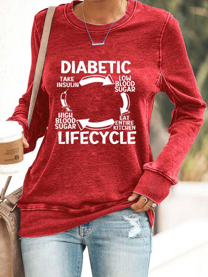 Women's Diabetic Life Cycle Diabetes Support Awareness Print Casual Sweatshirt