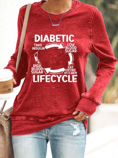 Women's Diabetic Life Cycle Diabetes Support Awareness Print Casual Sweatshirt