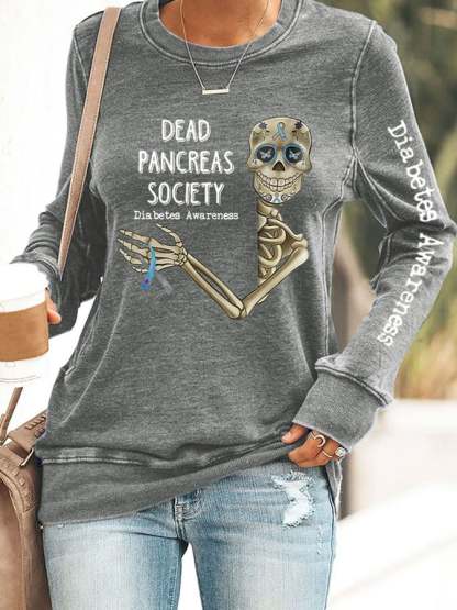 Retro Diabetes Awareness Dead Pancreas Society Print Sweatshirt