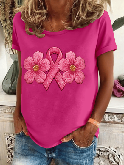 Women's Breast Cancer Awareness Print Crew Neck T-Shirt