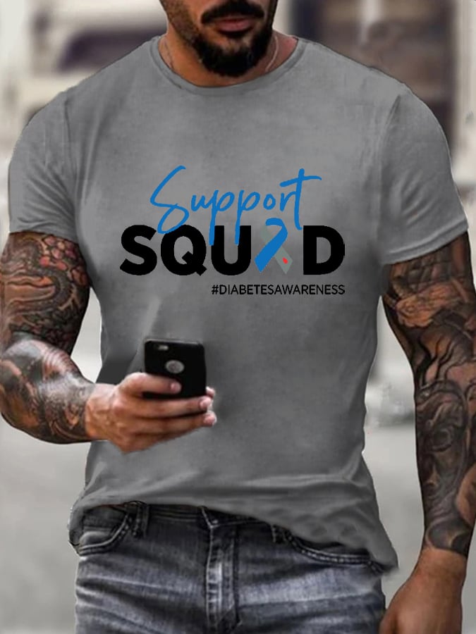 Men's Support Squad Diabetes Awareness Print T-Shirt