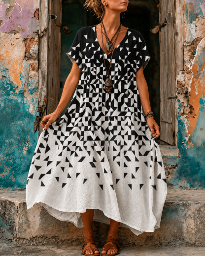 Casual Vacation Retro Geometric Print Maxi Dress
