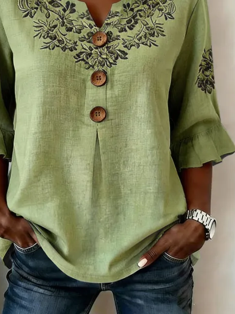Women Casual Floral Summer Polyester Micro-Elasticity Commuting Half Sleeve Regular H-Line Blouses