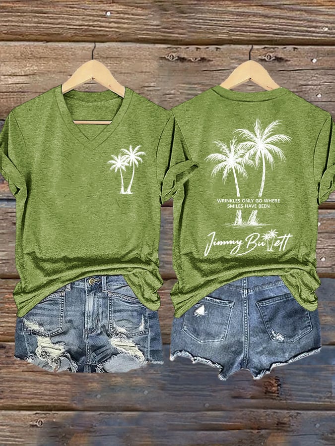 V Neck Retro Wrinkles Only Go Where Smiles Have Been Print T-Shirt