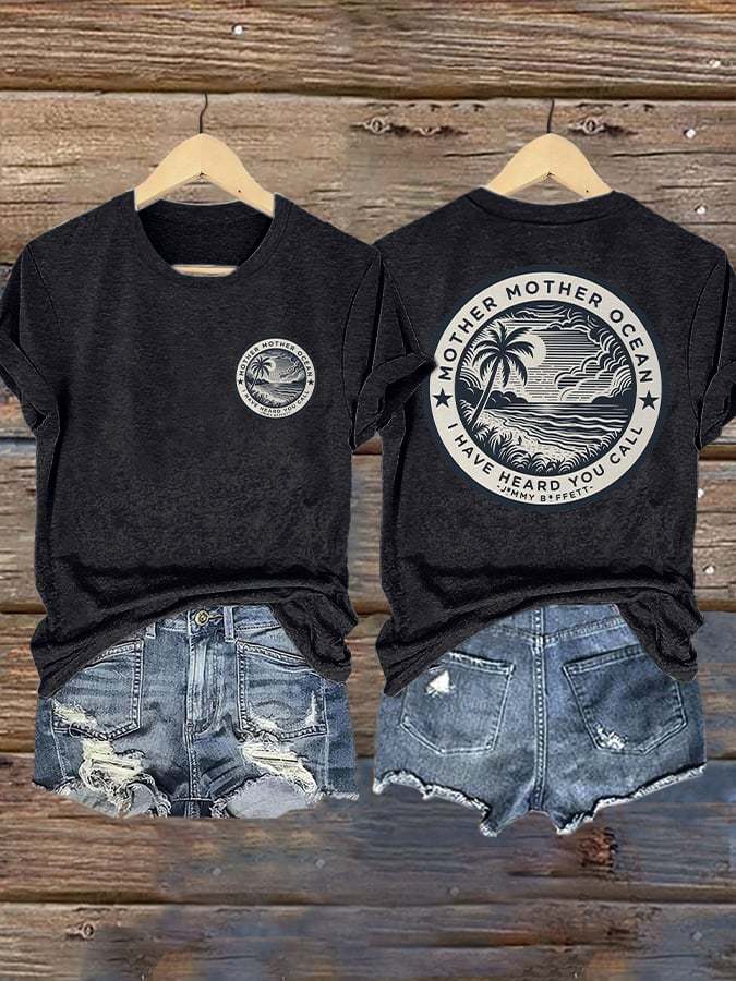 Retro Mother, Mother Ocean, I Have Heard You Call Print T-Shirt