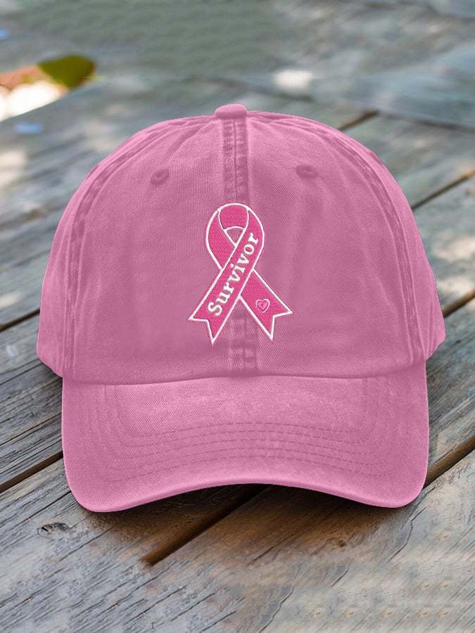 ❤️ Fight BC ❤️Unisex Distressed Washed Breast Cancer Print Hat