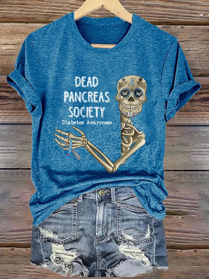Retro Diabetes Awareness Dead Pancreas Society Print T-Shirt