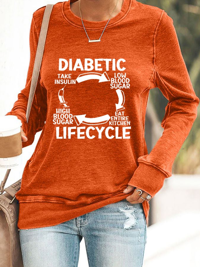 Women's Diabetic Life Cycle Diabetes Support Awareness Print Casual Sweatshirt