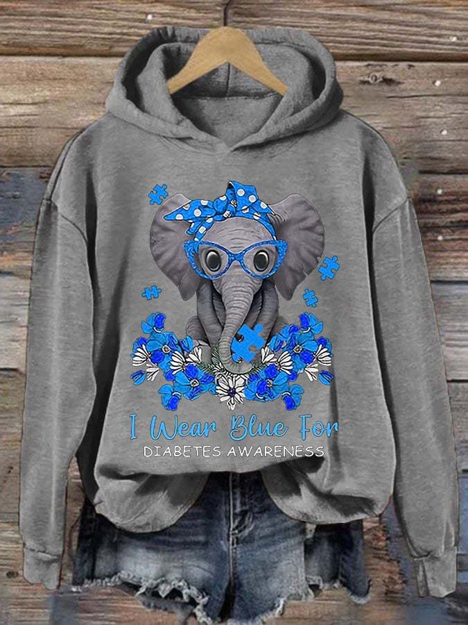 Women'S Retro I Wear Blue For Diabetes Awareness Printed Hoodie