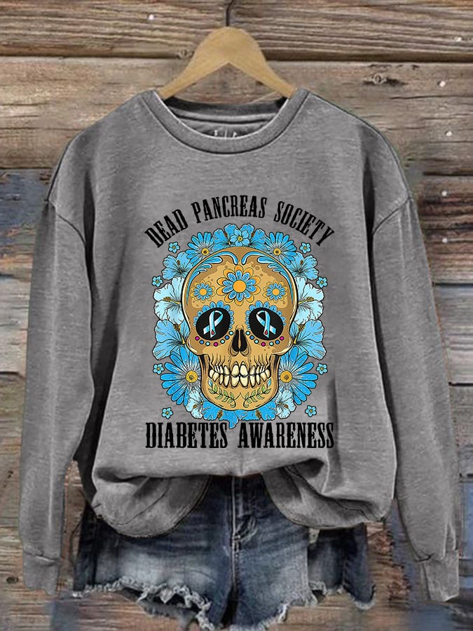 Women's Casual Diabetes Awareness Printed Long Sleeve Sweatshirt