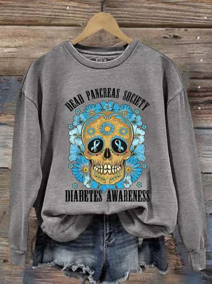 Women's Casual Diabetes Awareness Printed Long Sleeve Sweatshirt