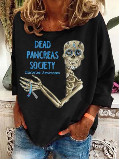 Women'S Dead Pancreas Society Diabetes Awareness Print Sweatshirt