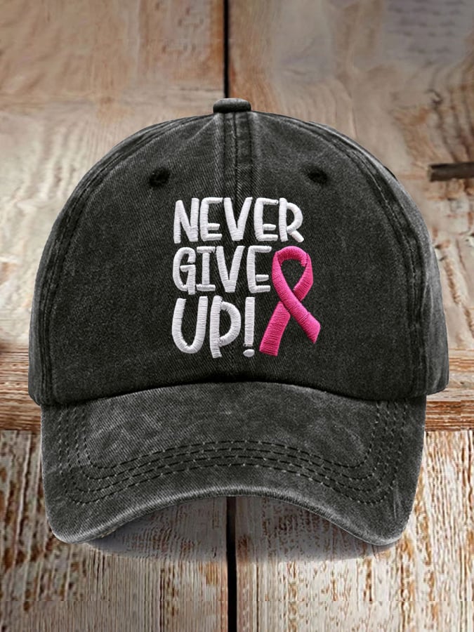 🩷Nobody Fights Alone🩷Never Give Up Pink Ribbon Breast Cancer Awareness Print Baseball Cap
