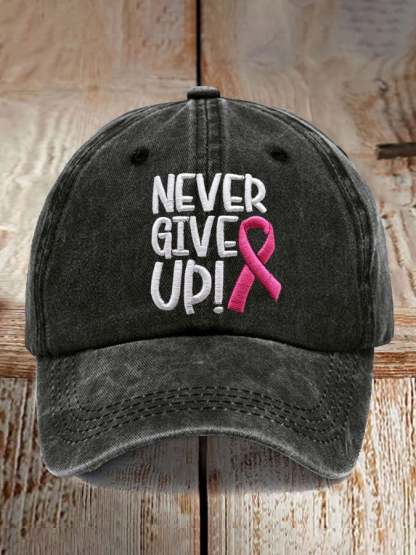 🩷Nobody Fights Alone🩷Never Give Up Pink Ribbon Breast Cancer Awareness Print Baseball Cap