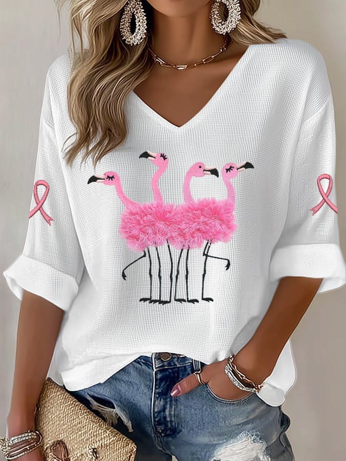 Women's Breast Cancer Print Waffle T-shirt