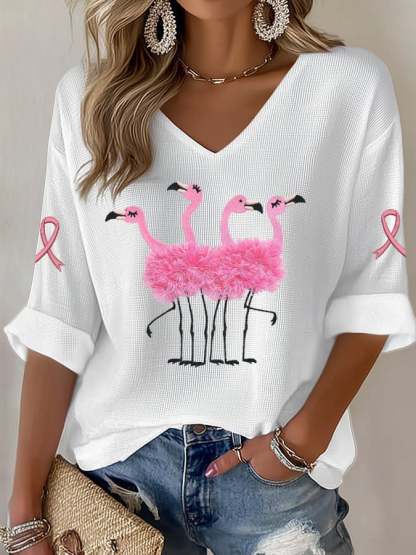 Women's Breast Cancer Print Waffle T-shirt