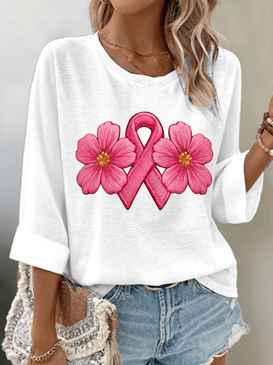 Women's Breast Cancer Awareness Print 3/4 Sleeve T-Shirt