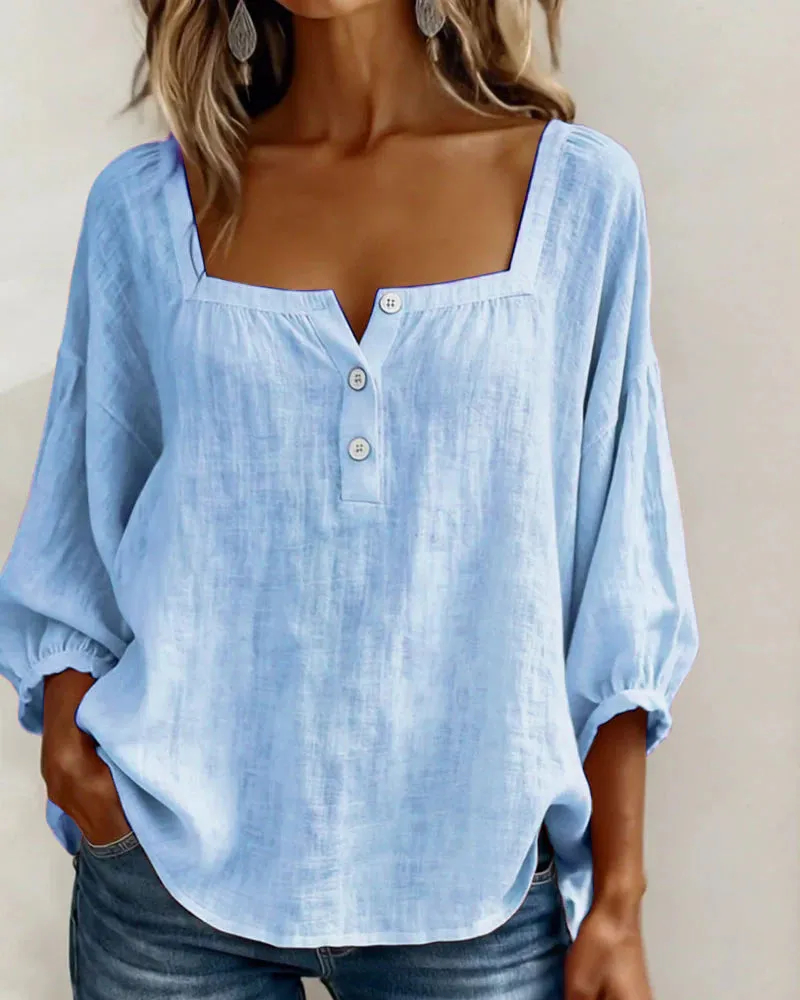 Pink Square-Neck Half-Button Shirt