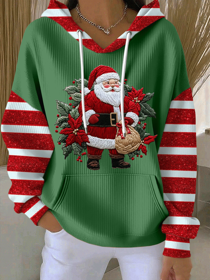 Women's Santa Claus Print Casual Hooded Sweatshirt