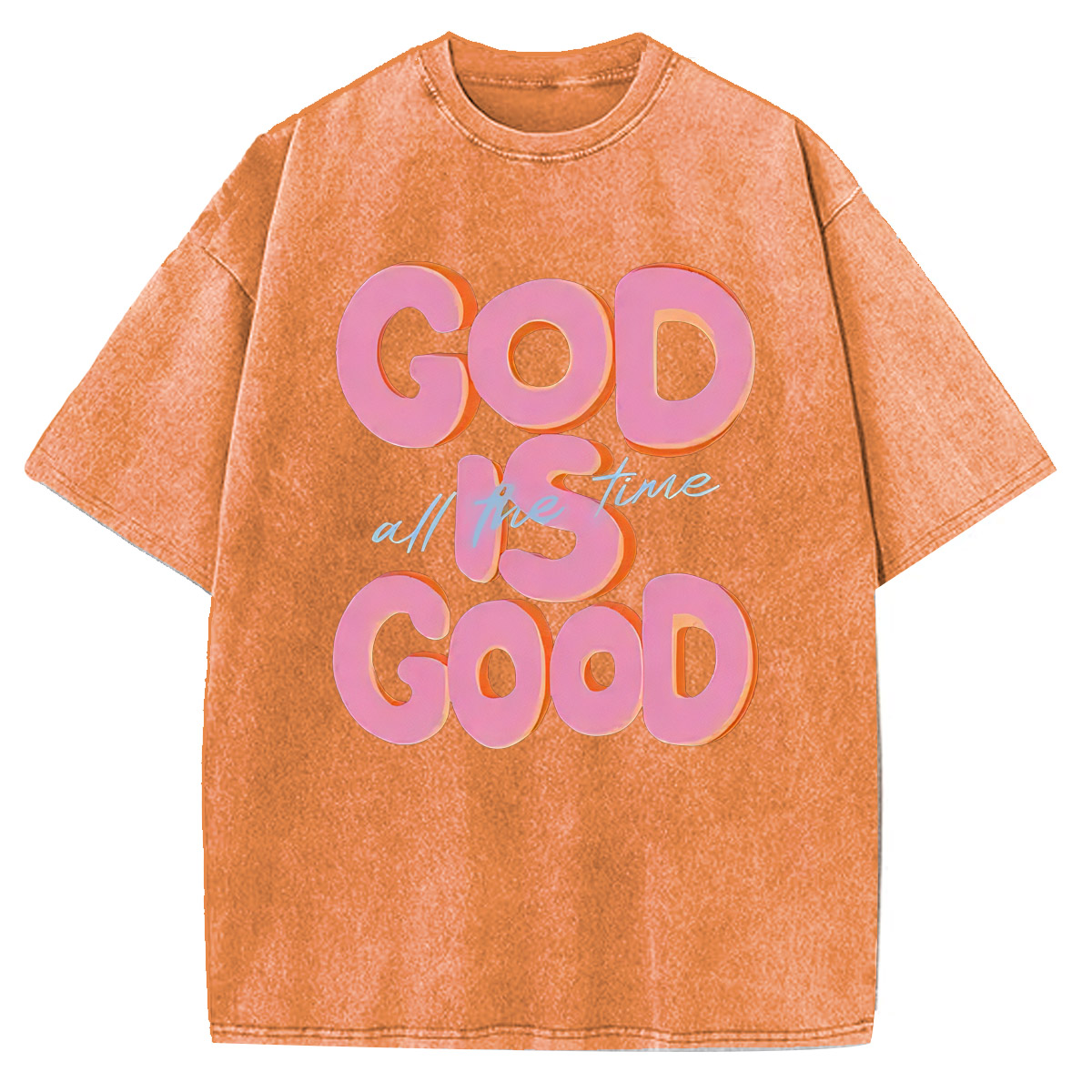 God Is Good All The Time Pattern Washed Distressed Crew Neck 100% Coto
