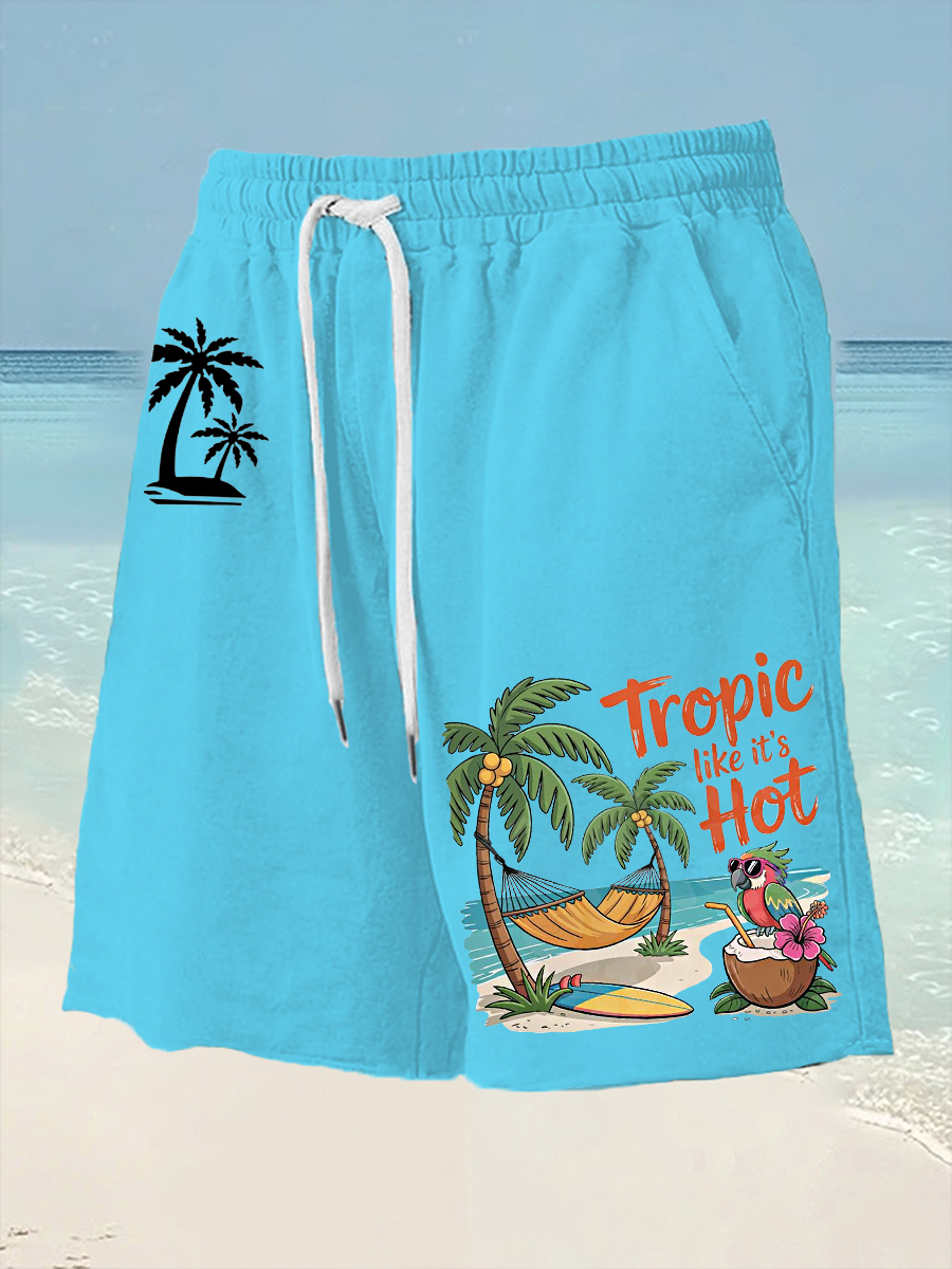 Men's Tropic Like It's Hot Beach Vacation Parrot Print Casual Shorts