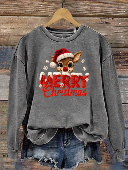 Women's Merry Christmas And Elk Knitting Crochet Pattern Neck Sweatshirt