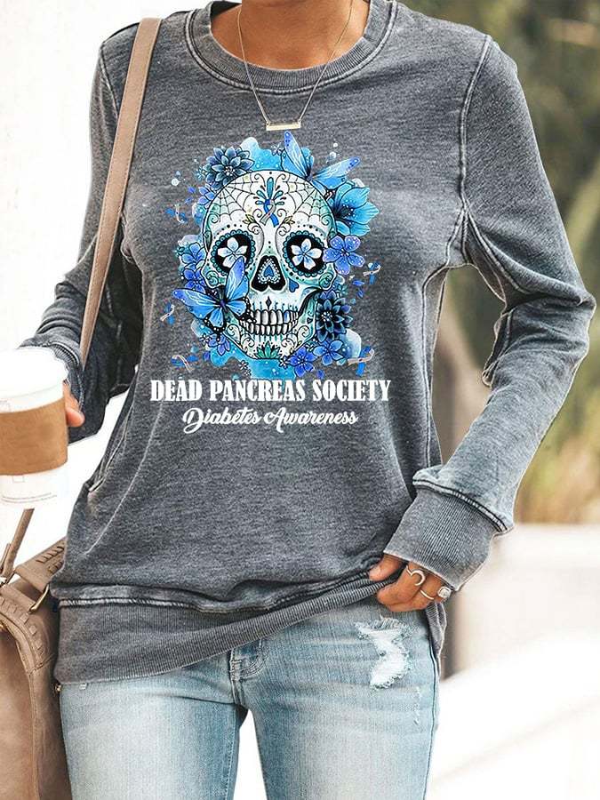 Women's Dead Pancreas Society Diabetes Awareness Print Casual Sweatshirt